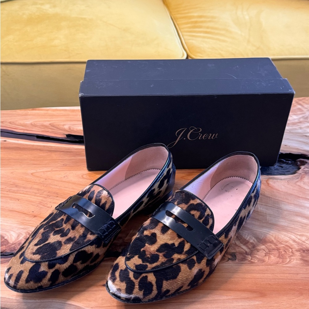 J. Crew Leopard-Print Penny Loafers in Brown and Black